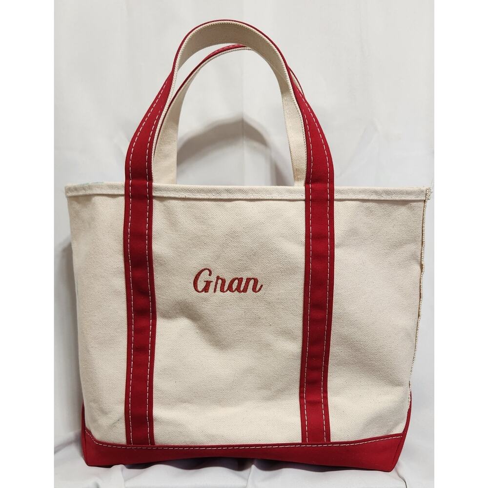 L.L.Bean Boat & Tote Bag Red Trim Canvas USA Classic Open Top Very Clean "Gran"